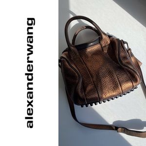 ALEXANDER WANG Bronze Metallic Rockie Leather Lambskin Handbag